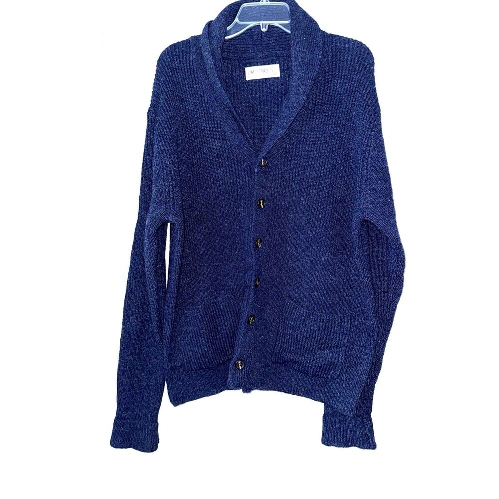 Line of Trade Cardigan Sweater women's XL Blue Shetland Wool Shawl Collar Casual